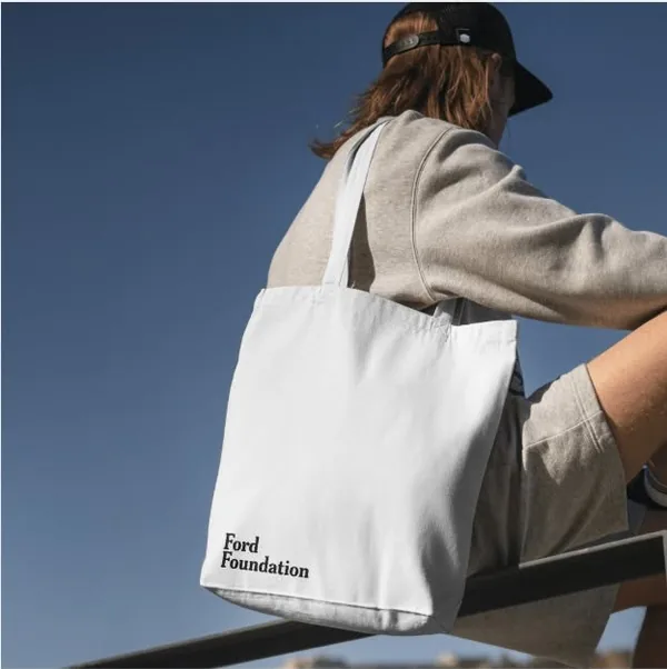 Cream cotton tote bag branded for the Ford Foundation