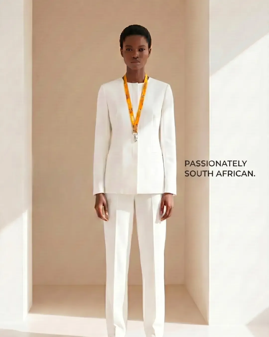 Model wearing a handmade Local Conference Solutions lanyard