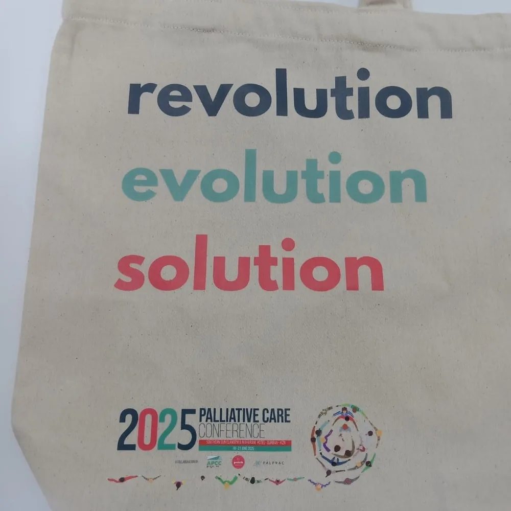 Printed revolution evolution solution tote for the Palliative Care Conference 2025